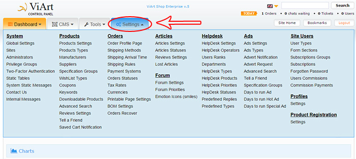 Admin Drop-Down Menu
