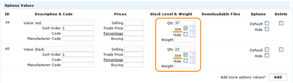 Stock Level availability for options